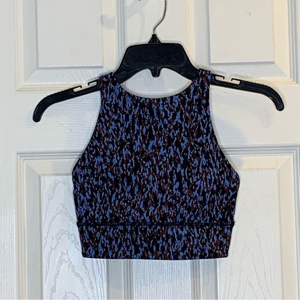 Lululemon Energy High-Neck Longline Tough Bra Leopard Camo Blue Nile Multi